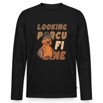 Porcupine - Men's Premium Organic Long Sleeve Shirt - black - Front - Nico (187cm)