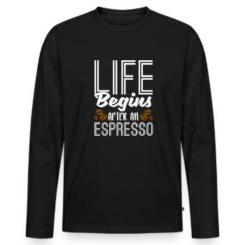 Café expresso - T-shirt manches longues Premium bio Homme - noir - Devant - Nico (187cm)