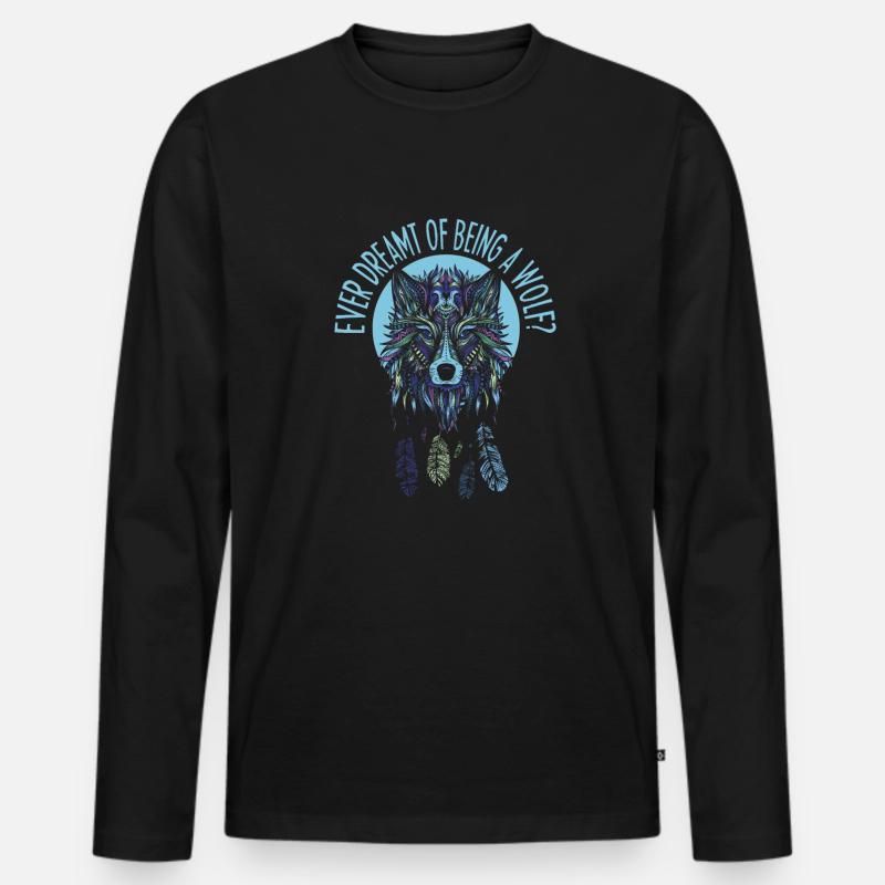 Wolf - Männer Premium Bio Langarmshirt - Schwarz