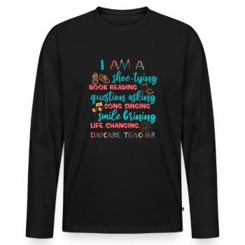 Enseignante de maternelle Assistante maternelle Éducatrice - T-shirt manches longues Premium bio Homme - noir - Devant - Nico (187cm)