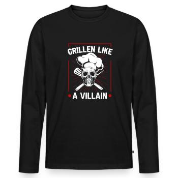 Grill grill maître BBQ - T-shirt manches longues Premium bio Homme - noir - Devant - Nico (187cm)