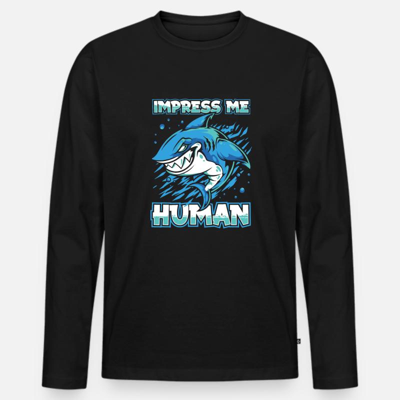 Hai - Männer Premium Bio Langarmshirt - Schwarz