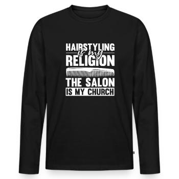 Coiffeur Coiffeur Coiffeur - T-shirt manches longues Premium bio Homme - noir - Devant - Nico (187cm)