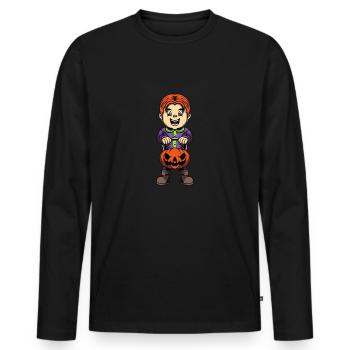 Citrouille d’Halloween - T-shirt manches longues Premium bio Homme - noir - Devant - Nico (187cm)