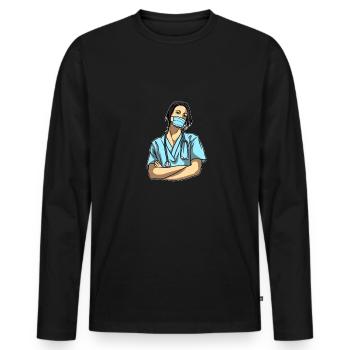 Infirmier - T-shirt manches longues Premium bio Homme - noir - Devant - Nico (187cm)