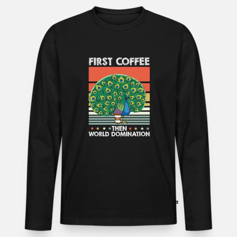 Pfau Vogel Kaffee - Männer Premium Bio Langarmshirt - Schwarz