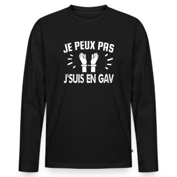 je peux pas je suis en gav - T-shirt manches longues Premium bio Homme - noir - Devant - Nico (187cm)