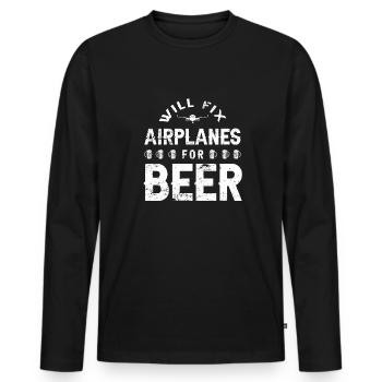 Airplane mechanic beer - Men's Premium Organic Long Sleeve Shirt - black - Front - Nico (187cm)