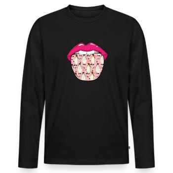 Pinguin Zunge - Männer Premium Bio Langarmshirt - Schwarz - Vorne - Nico (187cm)