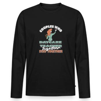 Enseignante maternelle Couple d’assistantes maternelles - T-shirt manches longues Premium bio Homme - noir - Devant - Nico (187cm)