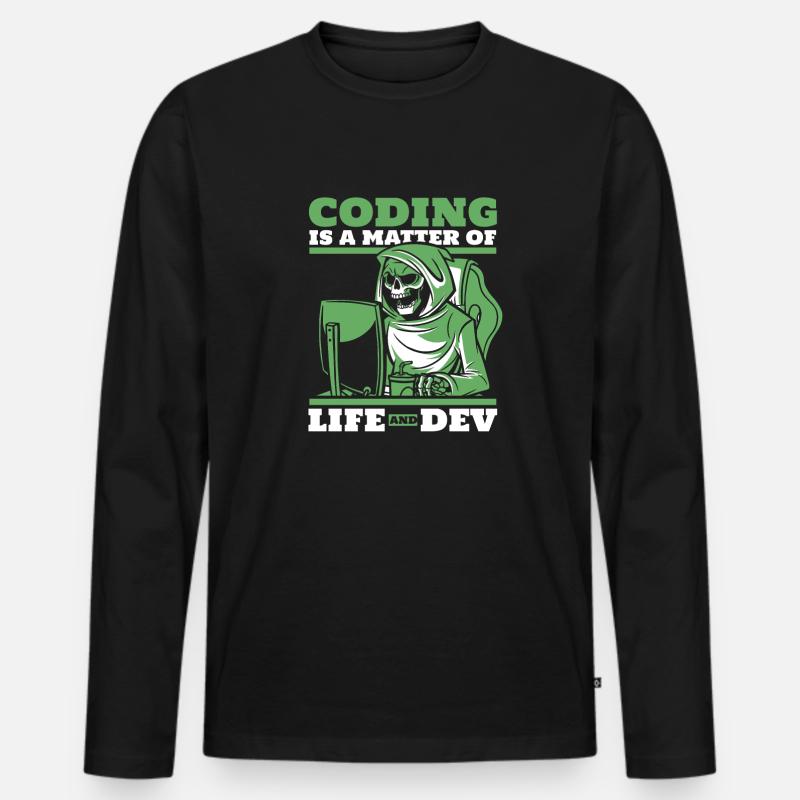Développeur Coder Programmeur Squelette - T-shirt manches longues Premium bio Homme - noir