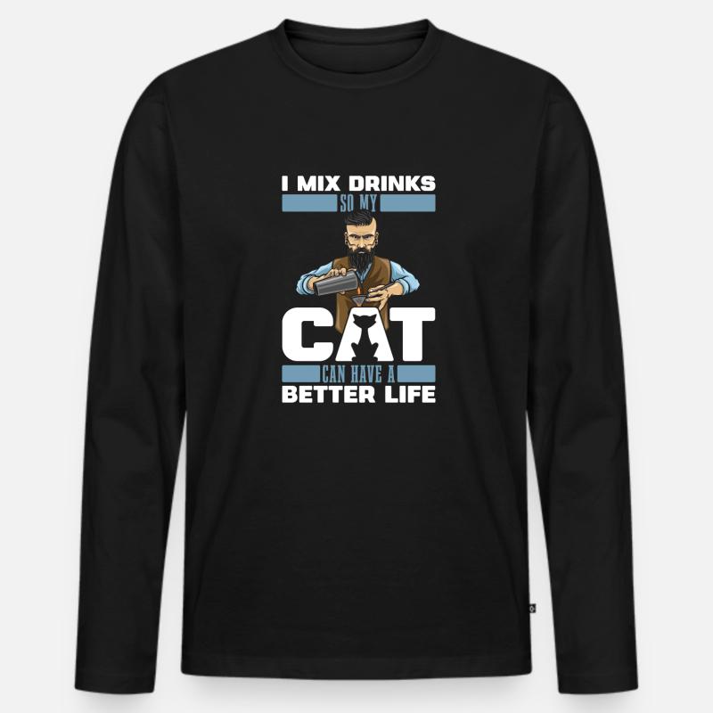 Barkeeper Bartender Katze - Männer Premium Bio Langarmshirt - Schwarz