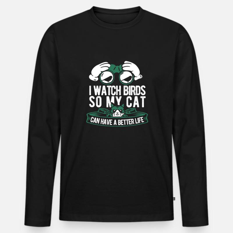 Vogelbeobachter Katze - Männer Premium Bio Langarmshirt - Schwarz