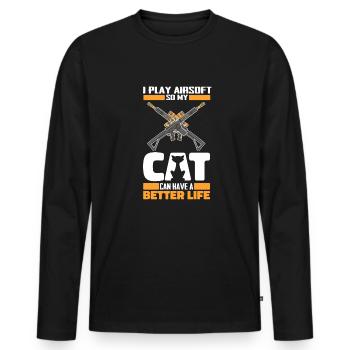 Chat Airsoft - T-shirt manches longues Premium bio Homme - noir - Devant - Nico (187cm)