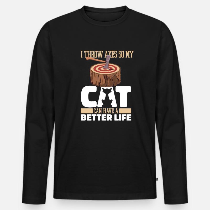 Axtwerfen Axtwerfer Katze - Männer Premium Bio Langarmshirt - Schwarz
