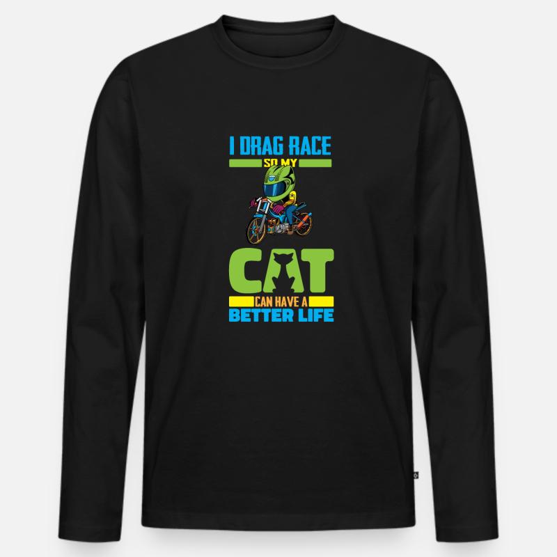 Dragster Drag Race Katze - Männer Premium Bio Langarmshirt - Schwarz