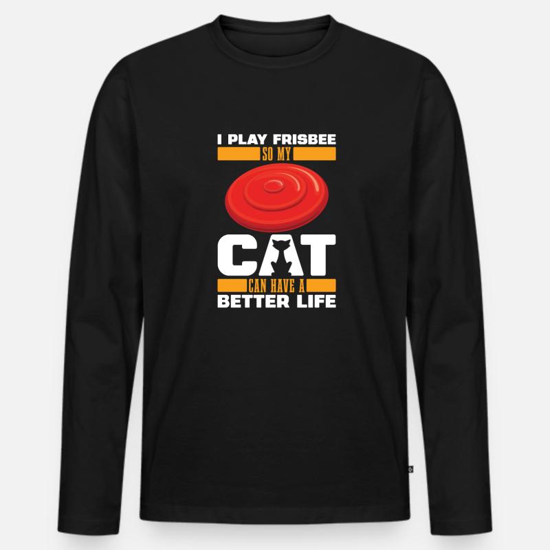 Frisbee Katze - Männer Premium Bio Langarmshirt - Schwarz