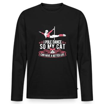 Chat de Pole Dancing - T-shirt manches longues Premium bio Homme - noir - Devant - Nico (187cm)