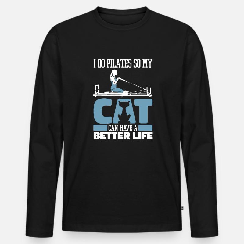 Pilates Katze - Männer Premium Bio Langarmshirt - Schwarz