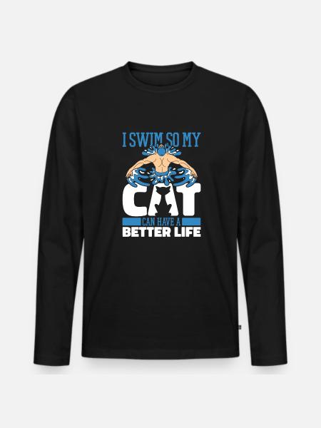 Swimming Swimmer Cat - Men's Premium Organic Long Sleeve Shirt - black