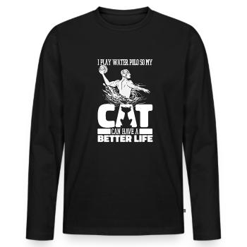 Water Polo Water Polo Cat - Men's Premium Organic Long Sleeve Shirt - black - Front - Nico (187cm)