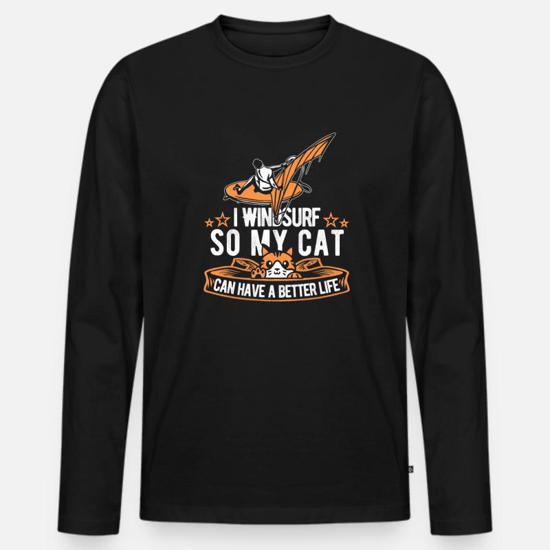 Windsurfen Windsurfer Katze - Männer Premium Bio Langarmshirt - Schwarz