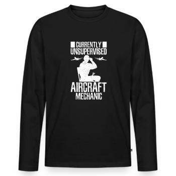 Mécanicien d’aéronef Sans surveillance - T-shirt manches longues Premium bio Homme - noir - Devant - Nico (187cm)