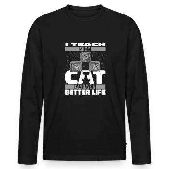 Enseignante maternelle Assistante maternelle Chat - T-shirt manches longues Premium bio Homme - noir - Devant - Nico (187cm)