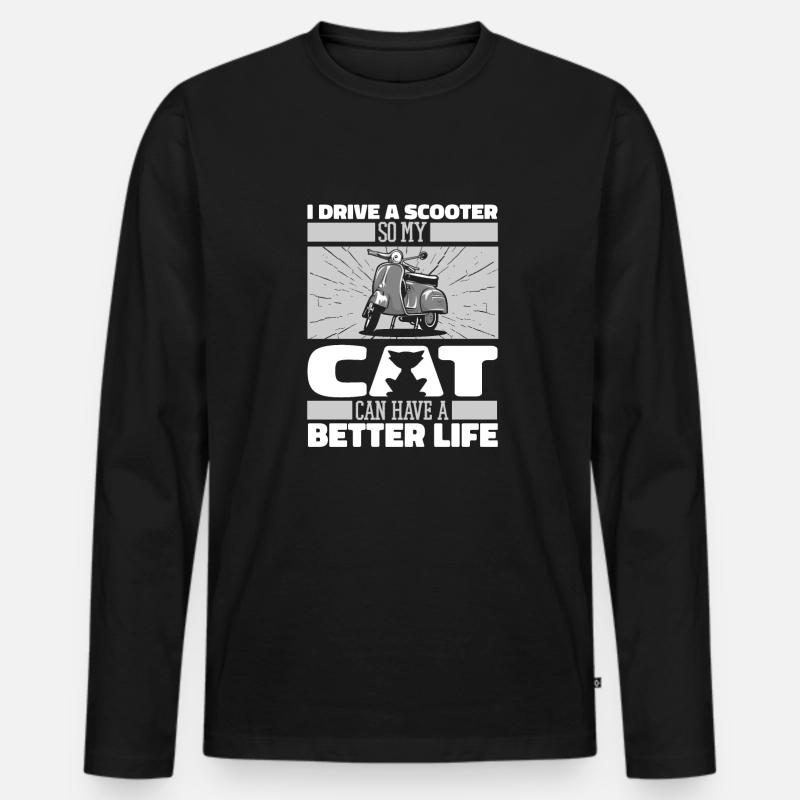 Motorroller Katze - Männer Premium Bio Langarmshirt - Schwarz