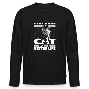 Chat judoka - T-shirt manches longues Premium bio Homme - noir - Devant - Nico (187cm)