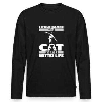 Chat de Pole Dancing - T-shirt manches longues Premium bio Homme - noir - Devant - Nico (187cm)