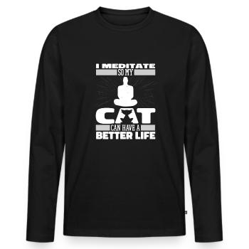 Meditation Meditate Cat - Men's Premium Organic Long Sleeve Shirt - black - Front - Nico (187cm)