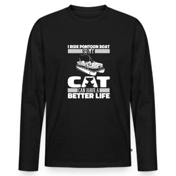 Bateau ponton chat - T-shirt manches longues Premium bio Homme - noir - Devant - Nico (187cm)