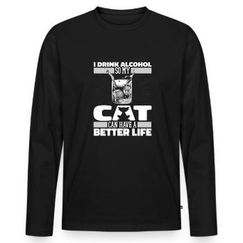 Drinking alcohol drinking cat - Men's Premium Organic Long Sleeve Shirt - black - Front - Nico (187cm)