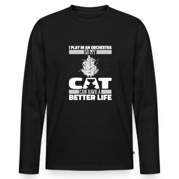 Orchestra Cat - Men's Premium Organic Long Sleeve Shirt - black - Front - Nico (187cm)