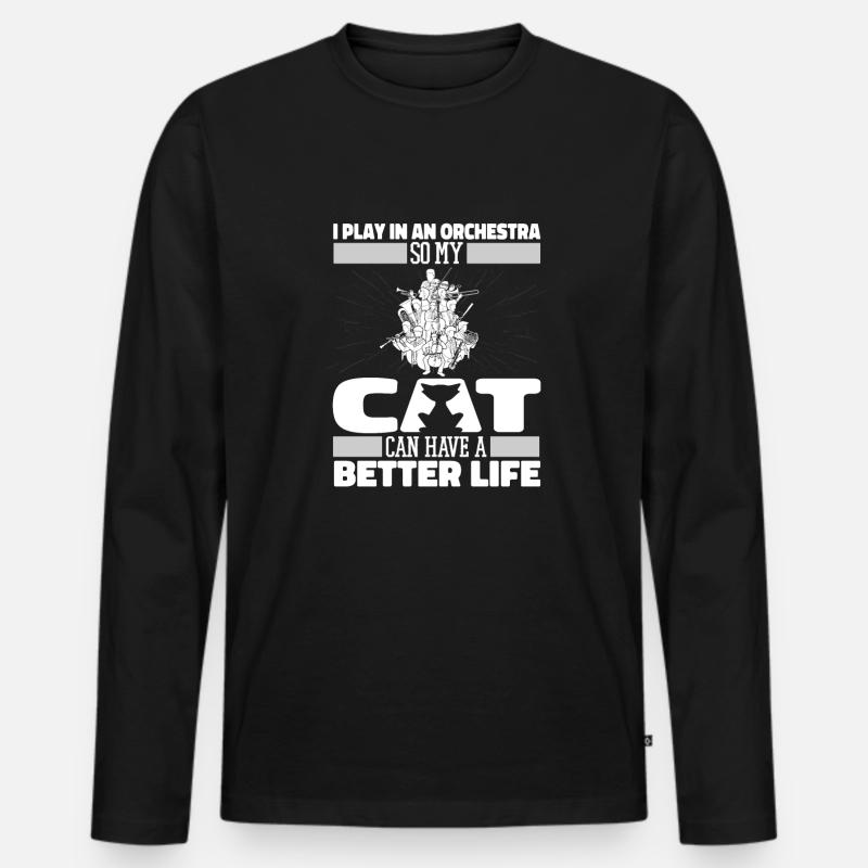 Orchester Katze - Männer Premium Bio Langarmshirt - Schwarz