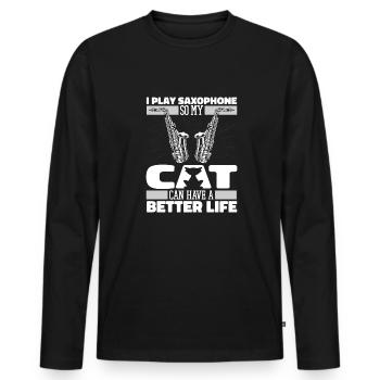 Saxophone Saxophone Cat - Men's Premium Organic Long Sleeve Shirt - black - Front - Nico (187cm)