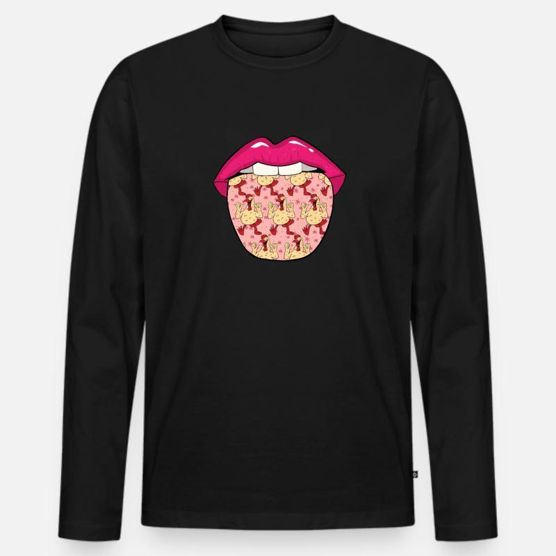 Hahn Gockel Zunge - Männer Premium Bio Langarmshirt - Schwarz