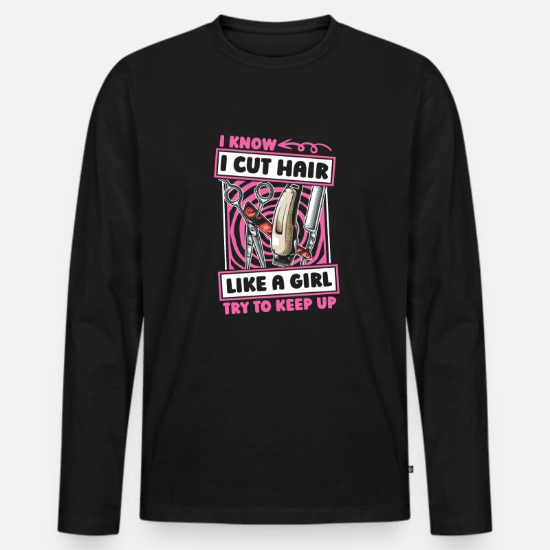 Barber Barbershop Mädchen - Männer Premium Bio Langarmshirt - Schwarz