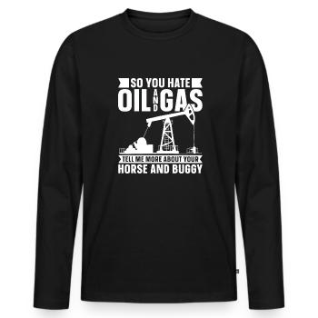 Plate-forme pétrolière sarcastique - T-shirt manches longues Premium bio Homme - noir - Devant - Nico (187cm)