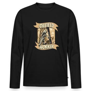 Plate-forme pétrolière de champs pétrolifères - T-shirt manches longues Premium bio Homme - noir - Devant - Nico (187cm)
