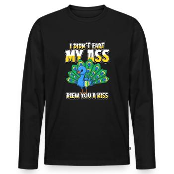Peacock Bird I Didnt Fart My Butt Blew You A Kiss - Men's Premium Organic Long Sleeve Shirt - black - Front - Nico (187cm)