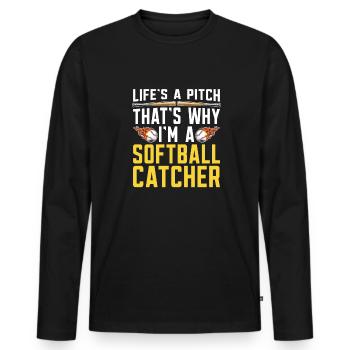 Softball Catcher - Men's Premium Organic Long Sleeve Shirt - black - Front - Nico (187cm)