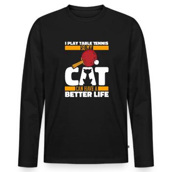 Table Tennis Ping-Pong Cat - Men's Premium Organic Long Sleeve Shirt - black - Front - Nico (187cm)