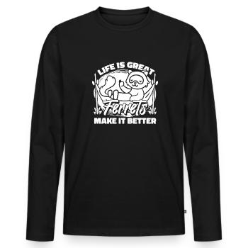 Putois furet mignon - T-shirt manches longues Premium bio Homme - noir - Devant - Nico (187cm)
