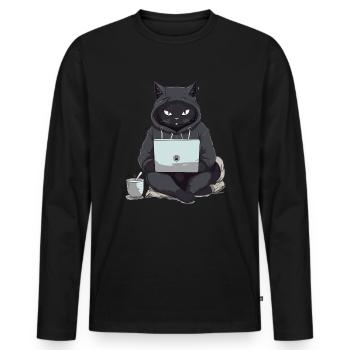 Chat Noir Bombay Chat Tenue pour - T-shirt manches longues Premium bio Homme - noir - Devant - Nico (187cm)