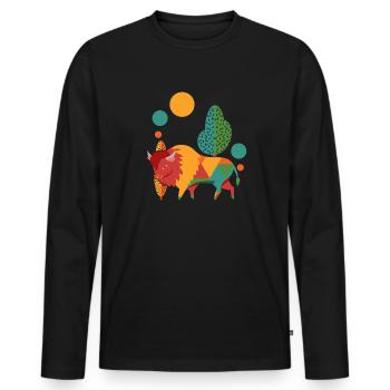 Bison Büffel Bunt - Männer Premium Bio Langarmshirt - Schwarz - Vorne - Nico (187cm)