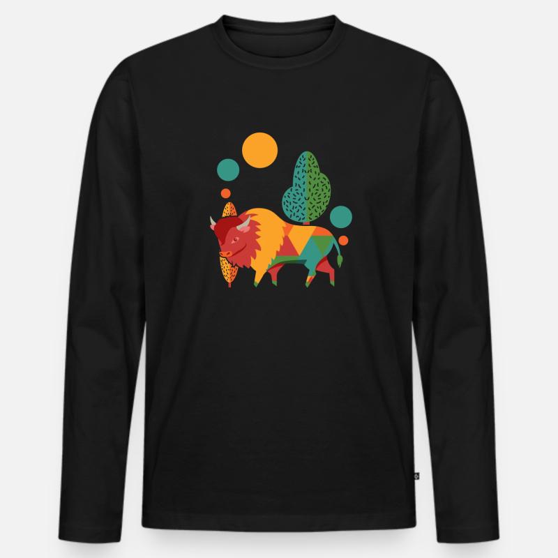 Bison Büffel Bunt - Männer Premium Bio Langarmshirt - Schwarz