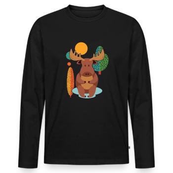 Moose Cute - Men's Premium Organic Long Sleeve Shirt - black - Front - Nico (187cm)