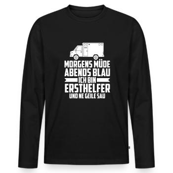 Rettungsdienst Sanitäter Rettungssanitäter - Männer Premium Bio Langarmshirt - Schwarz - Vorne - Nico (187cm)
